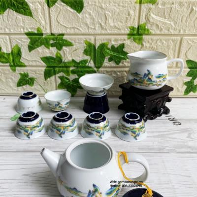 Bộ Ấm Chén Sơn Thủy 9 Món Viền Vàng